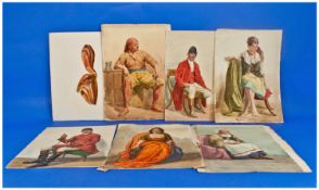 A Set Of Seven Fine Quality Watercolours, possible all by the same hand. Two monogrammed J.M.R. Two