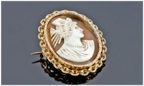 9ct Gold Framed Shell Cameo, Glazed Compartment To Reverse, Unmarked Tests 9ct. 44 x 36mm