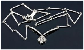 Platinum Diamond Set Necklace, Cluster Of Four Round Modern Brilliant Cut Diamonds, Suspended on a