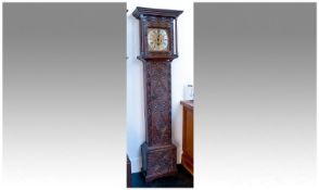 18thC Oak 8-Day Longcase Clock, 12 Inch Brass Dial, Silvered Chapter Ring With Roman Numerals,