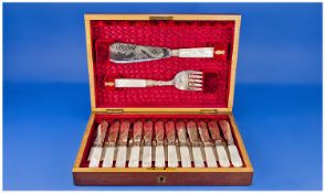 Edwardian Boxed Set of Fine Silver Plated and Mother of Pearl Handle. Fish knives and forks, plus