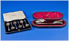 Cased Set Of Six Coffee Spoons, Fully Hallmarked For Sheffield O 1931. Together With A Cased Fork