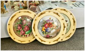 Three Circular 1930`s Framed Pictures Of Still Life`s. 20 inch diameter. Two signed `Rosina`, one