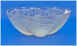 RENÉ LALIQUE COQUILLES No 2 Opalescent Bowl, No 3201 c1924, Clear, Frosted And Blue Stained, Relief