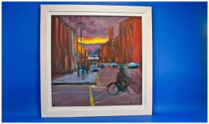 Paul Bassingthwaighte Framed Oil On Canvas. Titled `Crossing 2`. Size 29 x 29 inches.