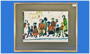 L.S.Lowry 1887-1976 Pencil Signed Coloured Print Titled `People Standing About` produced from the