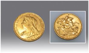 Victorian Old Head 22ct Gold Full Sovereign, Date 1893 London Mint. N.E.F. condition. 7.99 grams.