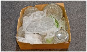 Good Box Of Assorted Glass Comprising crystal cake stand, blue glass vase, various bowls, vases &