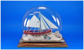 St Helens Glass Model Ship Under Dome, Nail Sea Type. This model ship was made for the vendors