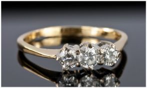 18ct Gold Set 3 Stone Diamond Ring. Fully hallmarked. Est 75 pts.