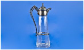 Victorian Silver Plated And Glass Tapered Claret Jug. With orange and open worked handle, tapered