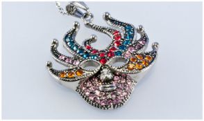 Venetian Mask Crystal Pendant and Earrings Set, based on the classic Masquerade motif synonymous