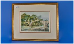 Limited Edition Coloured Print, framed & mounted behind glass. Titled `Cromwells Bridge` near