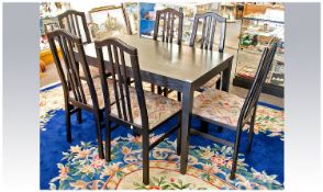 Modern Black Ebonised Rectangular Table And Six Matching Chairs