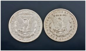 American Silver Eagle Dollars, 2 In Total. Dates 1891 and 1889. Both coins in excellent condition.