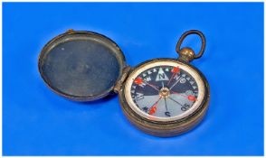 Vintage Military Brass Pocket Compass with mother of pearl dial. Excellent. 1.75 inches wide.