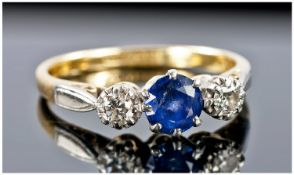18ct Gold Set Diamond and Sapphire 3 Stone Ring. Fully hallmarked.