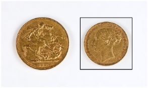 Victorian 22ct Gold Young Head Full Sovereign, Date 1881 Melbourne Mint. N.E.F. condition. 7.99
