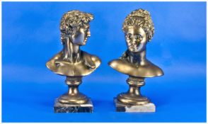Two Modern Classical Busts ``David`` And ``Proserpina``. Height 13 Inches.