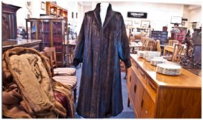 Black Brown Full Length Mink Coat, A-line, glossy luxurious skins, Mandarin collar, very full