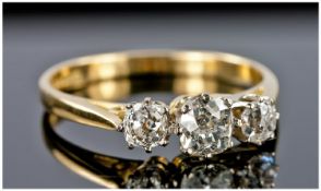 18ct Gold Diamond Ring Set With 3 Old Round Cut Diamonds, Estimated Diamond Weight .90ct, Fully
