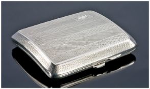 Silver Cigarette Case, Engine Turned Case, Monogrammed To Front, Gilt Interior With Engraved