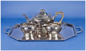 Art Deco Good Quality Silver Plated 3 Piece Tea Service together with a matching two handled