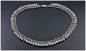 Black Cultured Pearl Fringe Necklace, Length 16 Inches, 14ct White Gold Clasp.