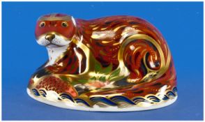 Royal Crown Derby Paperweight, `Otter`. First Quality Gold Stopper. Retired. 5 inches in diameter.