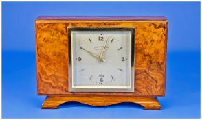 Art Deco ``Elliott`` Walnut Cased Mantle Clock, The Silvered Dial With Gilt Baton And Arabic
