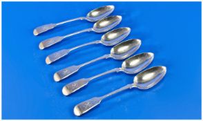 Newcastle Silver, A Good Set Of Six Victorian Silver Spoons. Hallmarked Newcastle 1856 by J.W. (