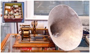 Edison Phonograph Of Brass Construction Together With Aluminium Horn And A Small Quantity Of Music