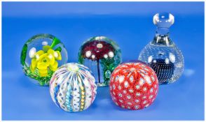 Murano Hand Made Glass Paperweight Of Excellent Quality. Plus a further four good quality glass