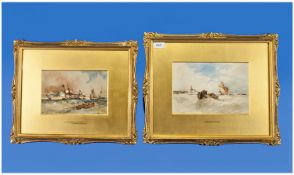 Thomas Bush Hardy 1842-1897 Pair Of Oils On Canvas Sea Scape`s. Titles `A Stormy Day Of Boulogne`