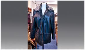 Lakeland Dark Brown Leather Jacket with faux fur collar. Size 14
