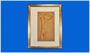 Crayon Drawing Of A Reclining Female Nude Study. Label on reverse states study from a nude, Imre