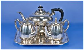 Mappin & Webb Princes Plate Milk Jugs, 2 in total, plus a silver plated tray & teapot. 4 pieces in