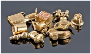 A Collection of Good Quality Vintage 9ct Gold Charms, 13 in total. All marked. 18 grams.
