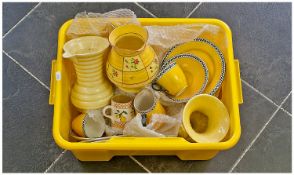 Box of Assorted Ceramics including retro and Art Deco pots.