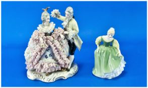 Royal Doulton `Fair Maiden` Figure HN 2211, 4 inches in height. Together with German Lace Figure