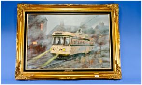 Keith Sutton 1924-1991. Coronation Tram on a Wet Day in 1950`s Blackpool. Next stop the South Pier.