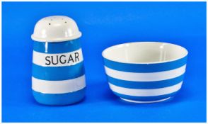 T.G. Green Cornish Ware Vintage Sugar Sifter And Bowl. Sugar sifter 4.5 inches high, bowl 2.5 x 4.5