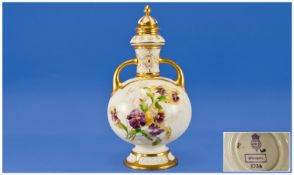 Royal Worcester Very Fine And Rare Blush Ivory and Gold Leaf Finish, Persian Style, Two Handled
