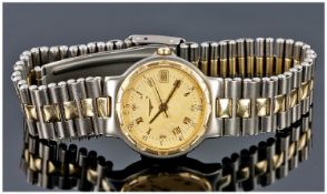 Ladies Modern Fashion Watch, Gilt Dial With Roman Numerals And Date Aperture, Integral Bi-Metal