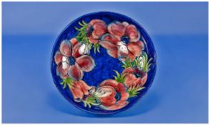 Moorcroft Signed Large Footed Bowl `Anemone` Pattern On Blue Ground. Signed & dated 27/11/80. 10.