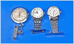 Three Nurses Watches comprising Timex, Seconda and Ingersoll.