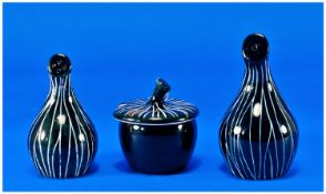 Midwinter Jessie Tait Clayburn Factory, Onion Shape Black and White Stripe 4 Piece Cruet Set.