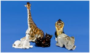 Collection Of Russian Ceramic Wildlife Figures Including Giraffe, Bear, Elephant, Horse & Baboon.