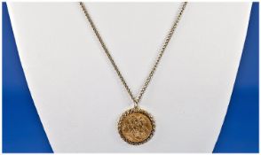 A 22ct Gold George V Full Sovereign Dated 1911. Set in a 9ct gold pendant and fitted on a 9ct gold