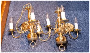 Pair of Contemporary Brass Highly Polished Three Branch Ceiling Lights.  As new condition.